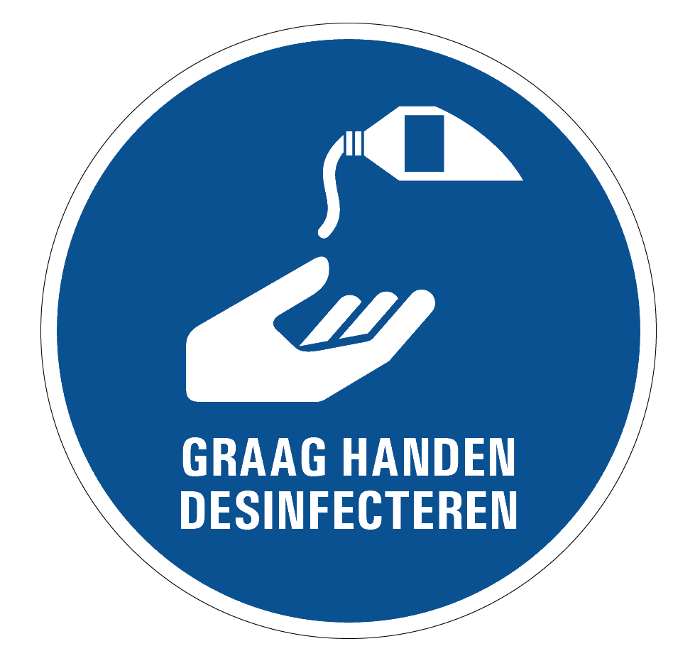 Graag handen desinfecteren