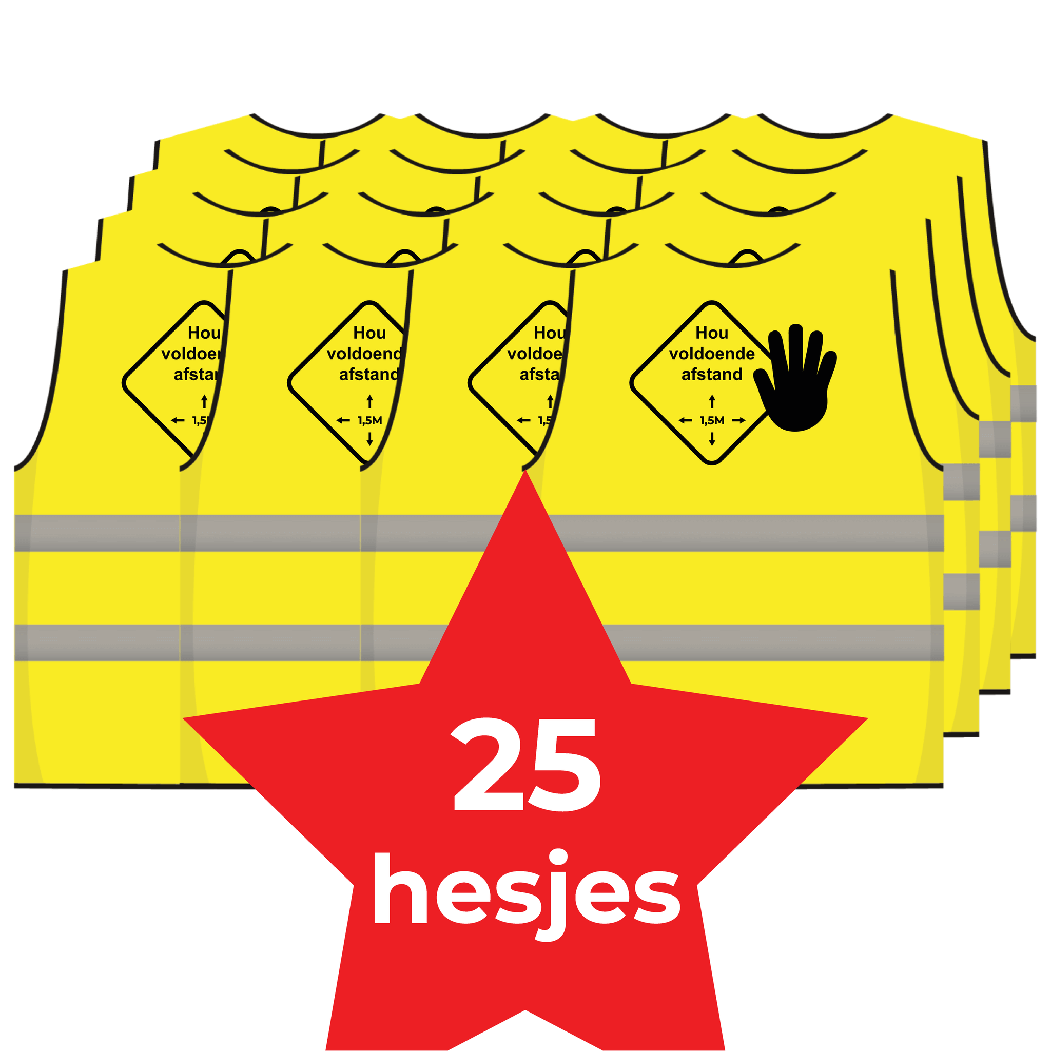 Houd 1,5 meter afstand hesje geel - 25 hesjes