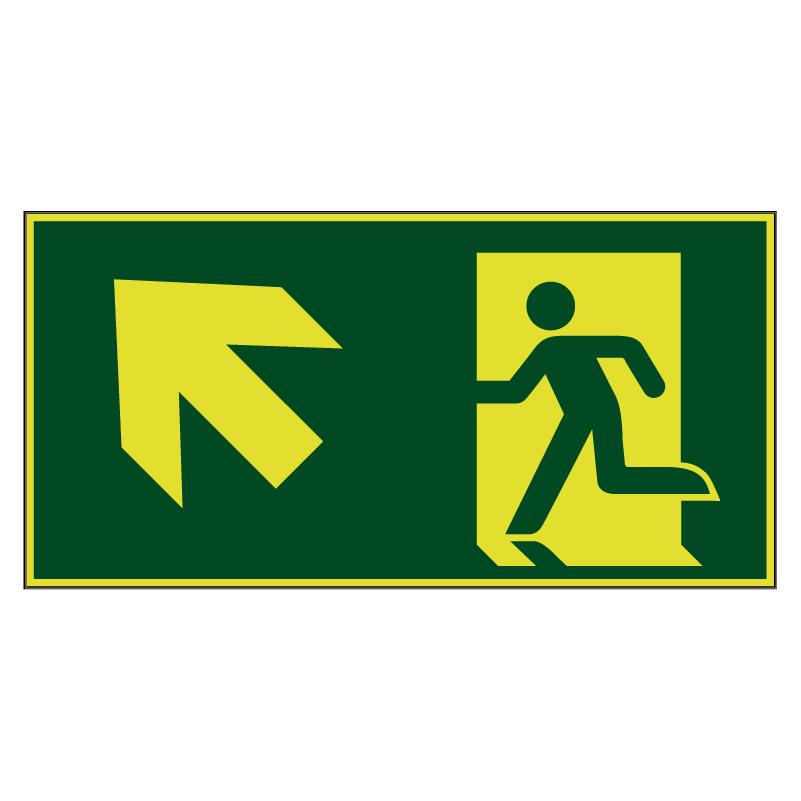 Nooduitgang naar links boven lichtgevend