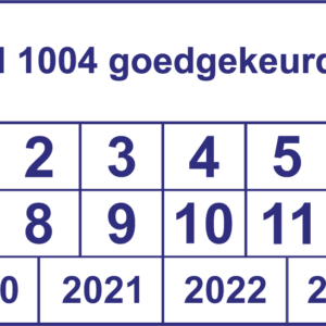Vierkante keuringssticker "NEN 1004 goedgekeurd tot"