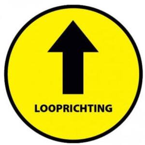 Vloersticker looprichting tekst geel