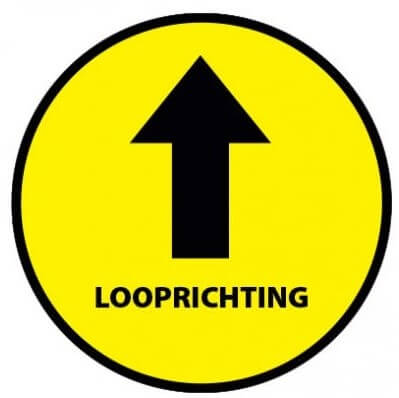Vloersticker looprichting tekst geel