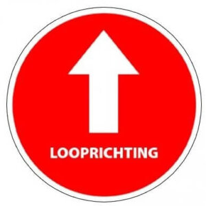 Vloersticker looprichting tekst rood