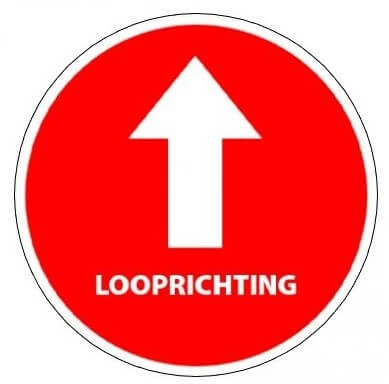 Vloersticker looprichting tekst rood