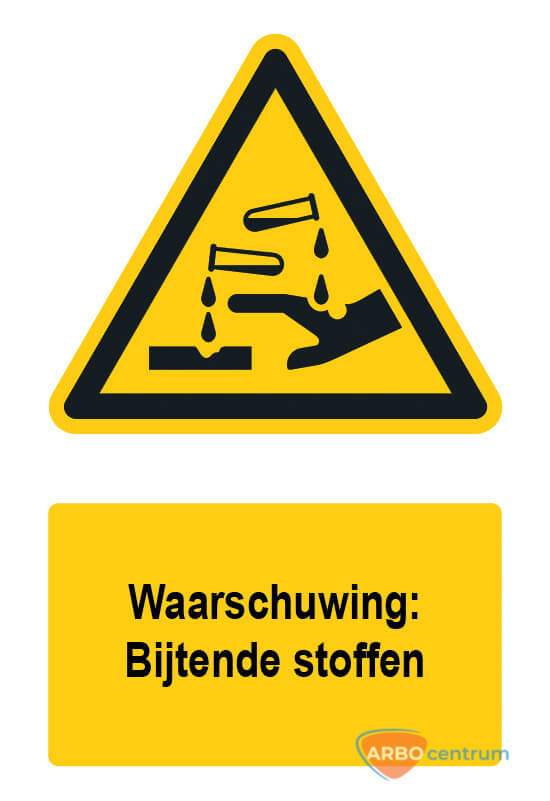 Waarschuwingsbord / sticker brandende stoffen met tekst