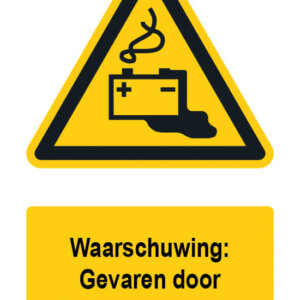 Waarschuwingsbord / sticker gevaar door laden van accu's met tekst