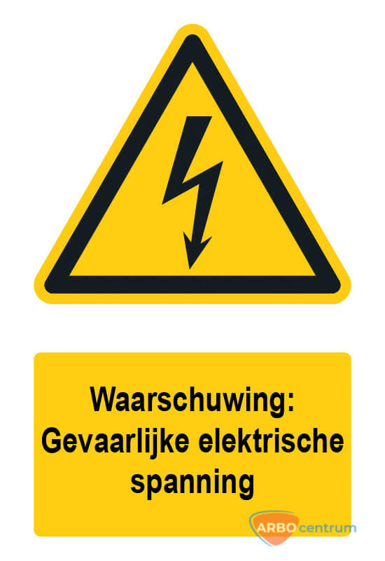 Waarschuwingsbord / sticker gevaarlijke elektrische spanning met tekst