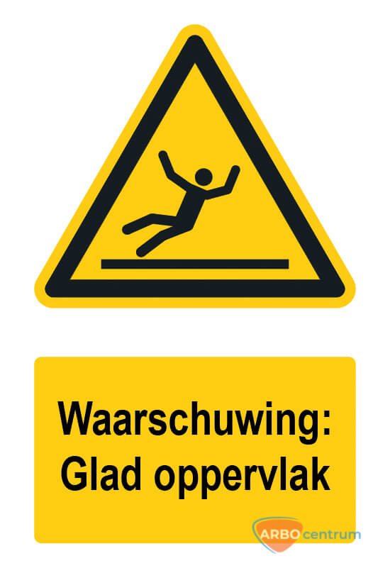 Waarschuwingsbord / sticker glad oppervlak met tekst