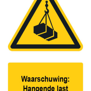 Waarschuwingsbord / sticker hangende last met tekst