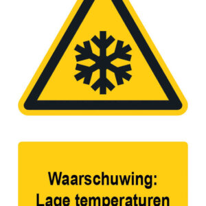 Waarschuwingsbord / sticker lage temperaturen met tekst