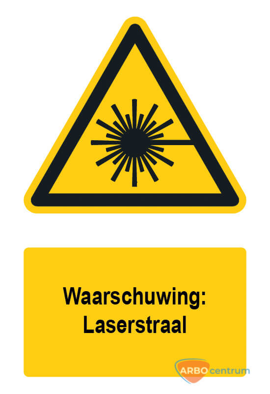 Waarschuwingsbord / sticker laserstraal met tekst