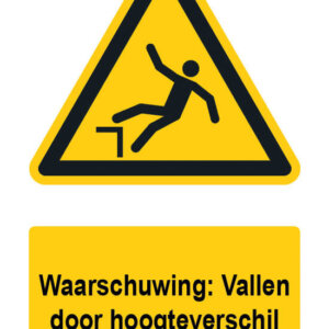 Waarschuwingsbord / sticker vallen door hoogteverschil met tekst