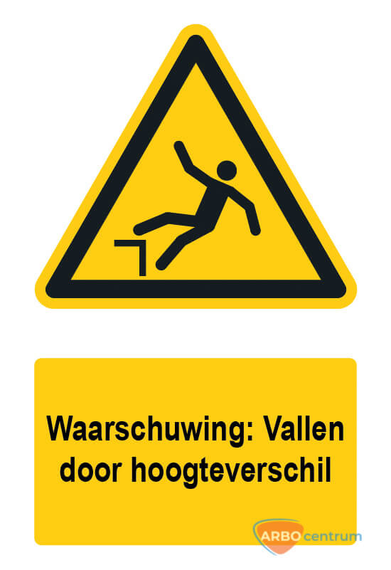Waarschuwingsbord / sticker vallen door hoogteverschil met tekst