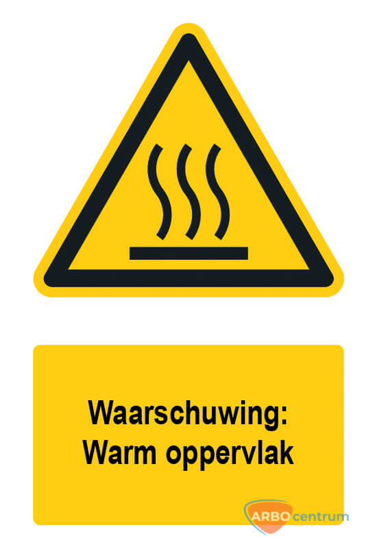 Waarschuwingsbord / sticker warm oppervlak met tekst