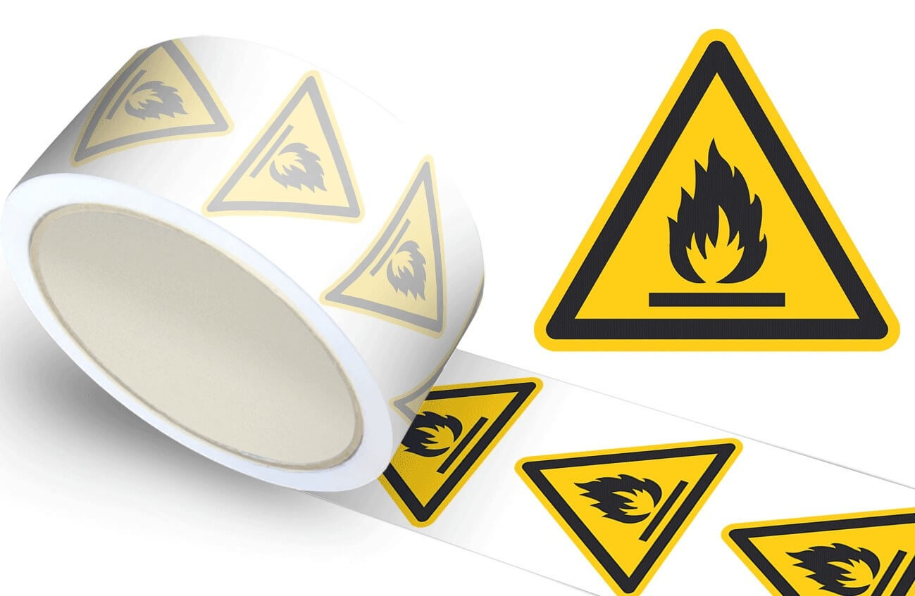 Waarschuwingssticker ontvlambare stoffen, op rol