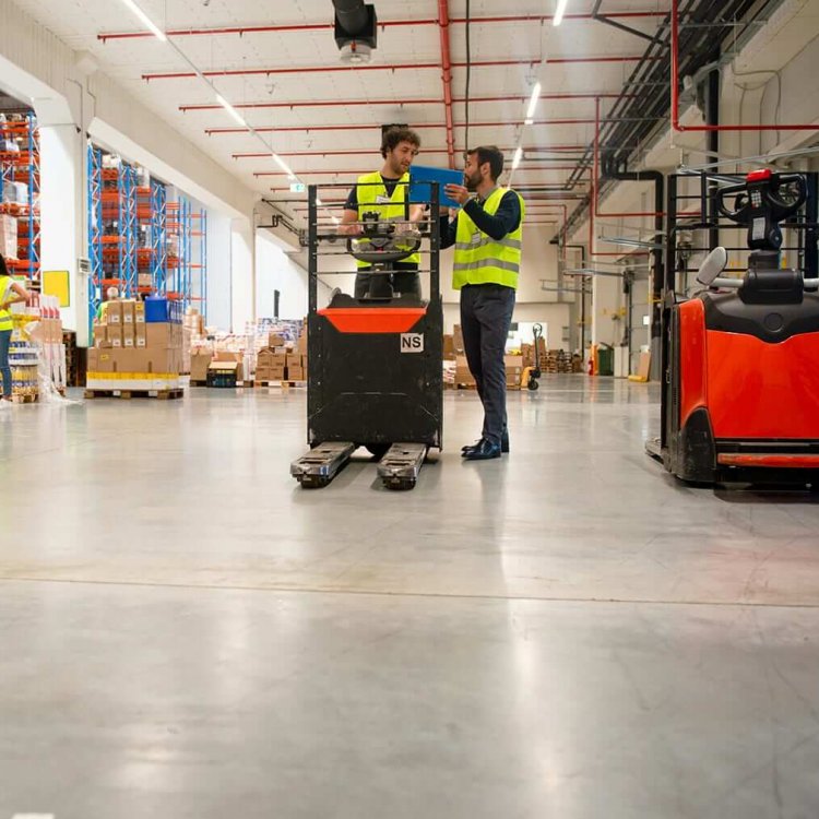 Training on a forklift, managers and workers